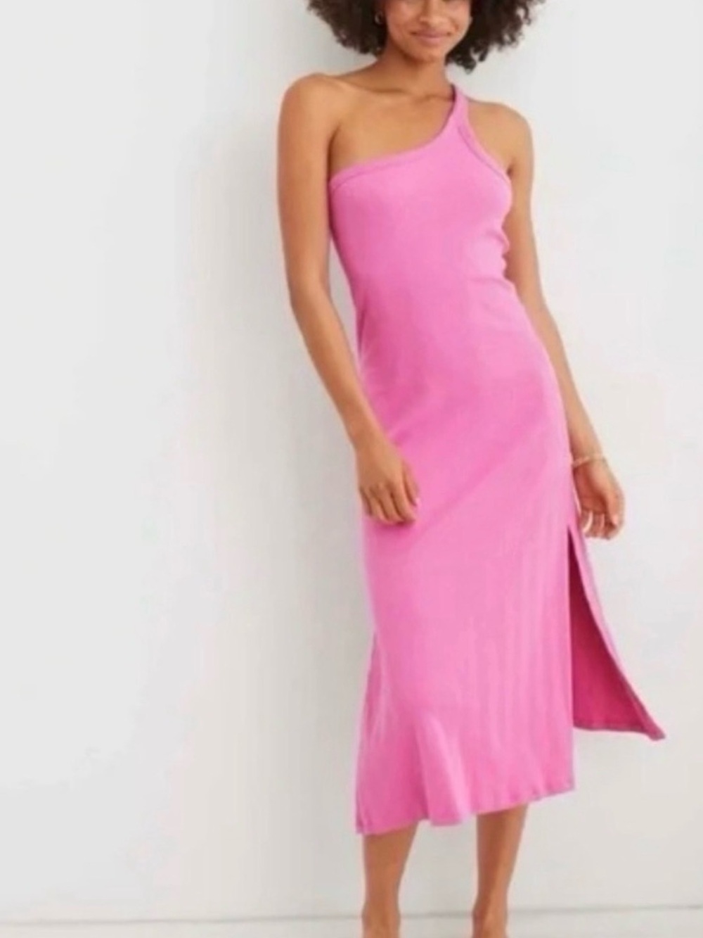 Aerie One-Shoulder Pink Midi Dress
